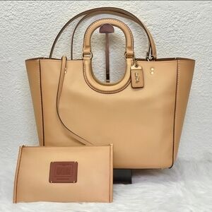 COACH LEATHER RAE TOTE BAG WITH POUCH